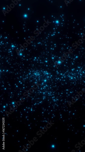 Discover a mesmerizing abstract animation of a dark starry background with shimmering blue lights. Vertical wallpapers for phones