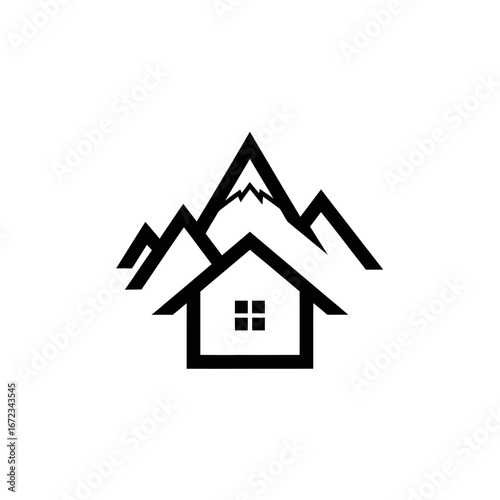Minimalist house with mountain icon vector illustration design