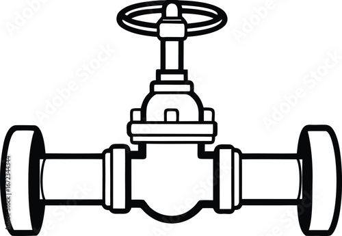 Vector art of simple line drawing of a gate valve with a handwheel