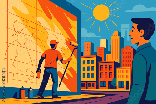 Vibrant City Mural Painting Scene