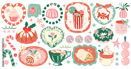 retro Christmas Treat, Whimsical Christmas party clipart,Groovy Christmas clipart, Christmas Clipart Gift bow clipart Decoration Christmas gift, Merry cute, Xmas, y2k,Christmas aesthetic, gingerbread