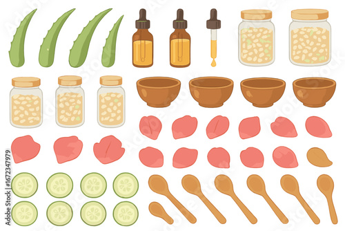 Arrangement of natural ingredients for homemade skincare remedies at a contemporary kitchen setting
