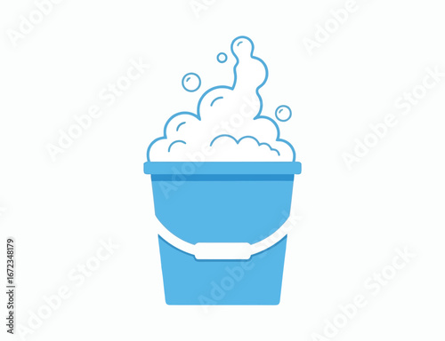 Light blue bucket filled with soapy foam