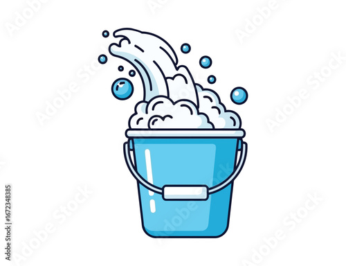 Blue bucket filled with soapy water and bubbles