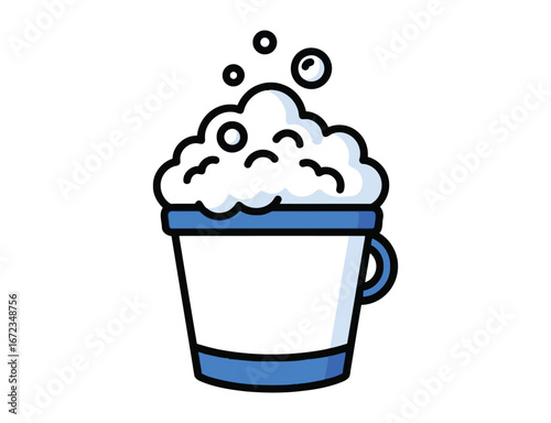 Blue bucket filled with soapy foam