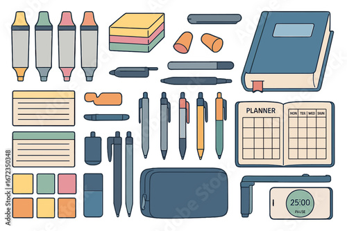 Stationery and organization tools arranged on a clean workspace for productivity and planning