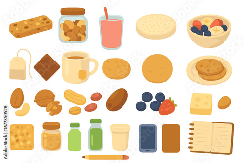 Tasty assortment of snacks and beverages on a table for a light breakfast or afternoon treat