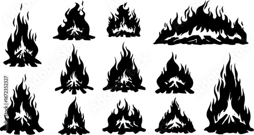 vector set of Vignette Fire Flame Illustration
