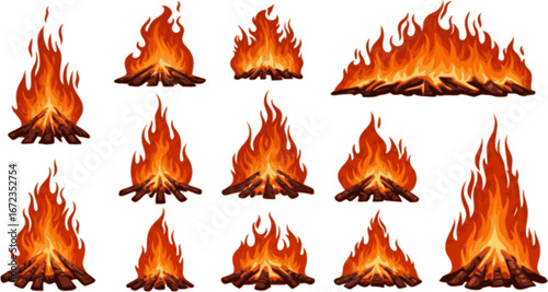 vector set of Vignette Fire Flame Illustration
