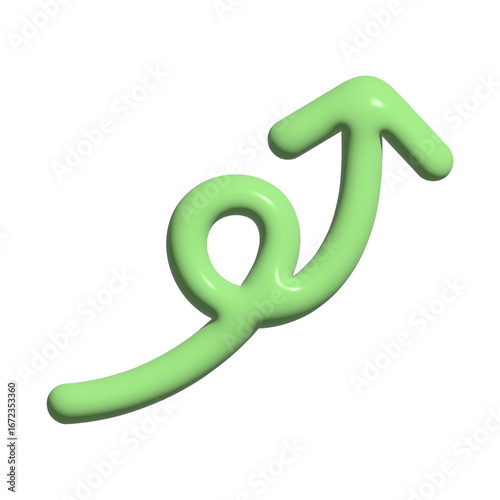 3D Green Arrow Up Icon. Minimal Cartoon Success Symbol for Finance, Business Growth, and Economics Progress