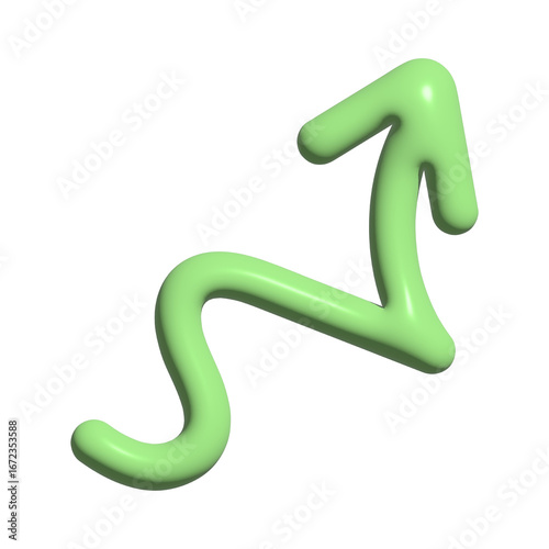 3D Green Arrow Up Icon. Minimal Cartoon Success Symbol for Finance, Business Growth, and Economics Progress