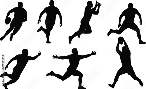 Dynamic american football player silhouettes capturing action poses of athletes in motion