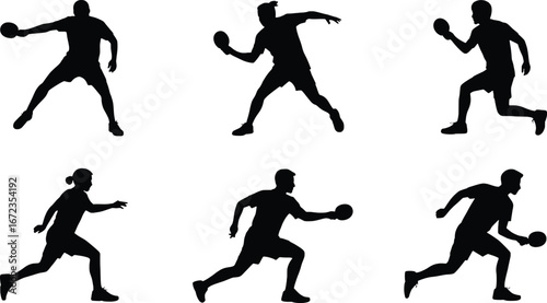 Dynamic silhouettes of table tennis players in action capturing serve and forehand shots
