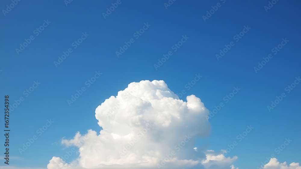 Naklejka premium Fluffy Cumulus Cloud Isolated Against Azure Summer Sky