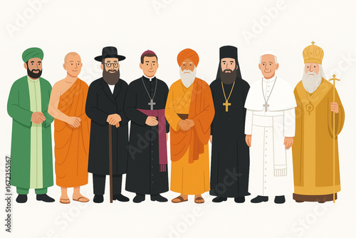 Flat Vector Illustration of Diverse World Religious Leaders in Traditional Clothing
