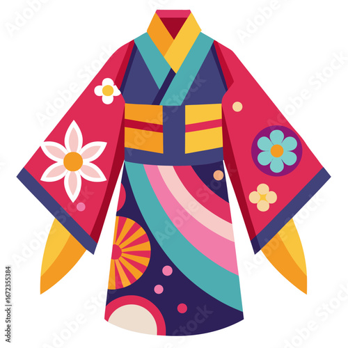 Colorful japanese kimono with floral patterns isolated on white background isolated on transparent background