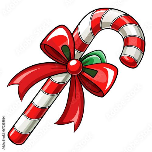 Festive candy cane with red bow isolated on white background isolated on transparent background