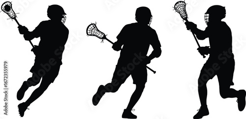 Dynamic lacrosse players silhouettes in action capturing the speed and agility of the sport