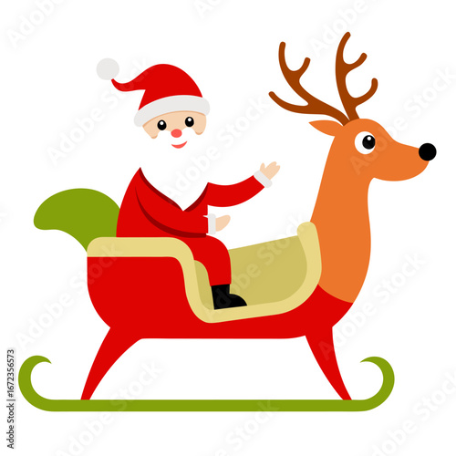 Cartoon santa claus riding a reindeer sleigh isolated on white background isolated on transparent background