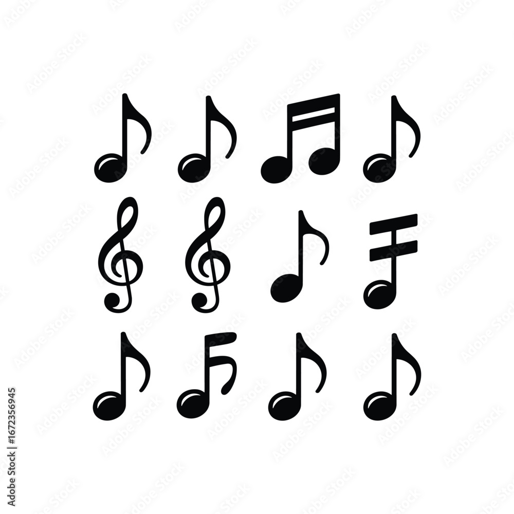 Fototapeta premium Collection of hand drawn musical notes and symbols on white background
