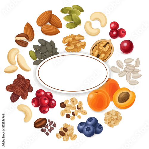 Gourmet trail mix jar label with almonds, cranberries, cashews, and raisins