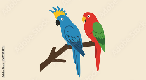 and keywords for the image

 Parrots Perching Relaxed on a Branch