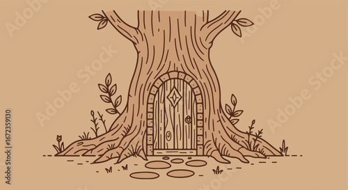 Exploring Tree Dwelling Doorway to Enchantment in Forest
