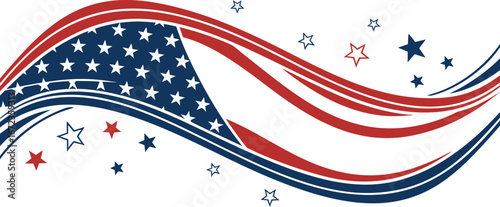 Dynamic american flag wave with stars patriotic banner background design vector