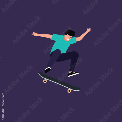 Guy doing mid-air stunt on a skateboard in a park