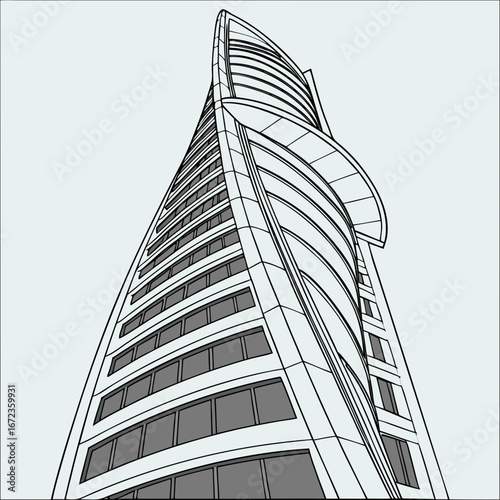 Modern twisted skyscraper design illustration