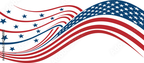 Dynamic american flag waving with stars and stripes abstract design banner background vector