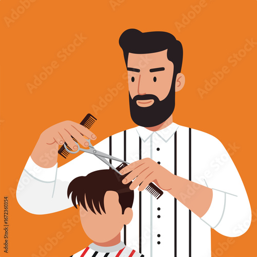 Barber Cutting Hair at Salon