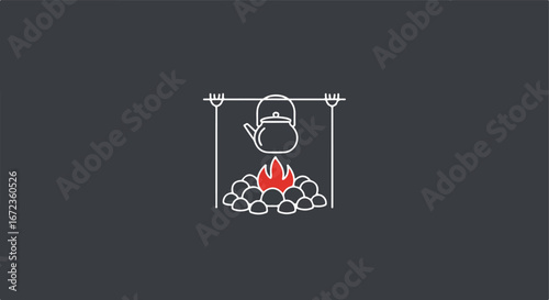 Preparing hot drink over bonfire, outdoor camping