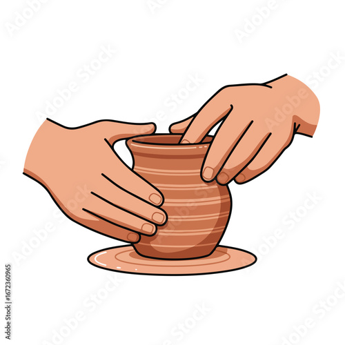 Hands Forming a Pottery Vessel on a Wheel