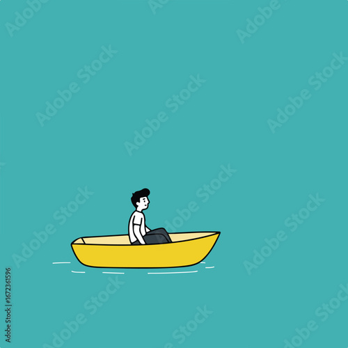 Person Sailing Alone on Sea