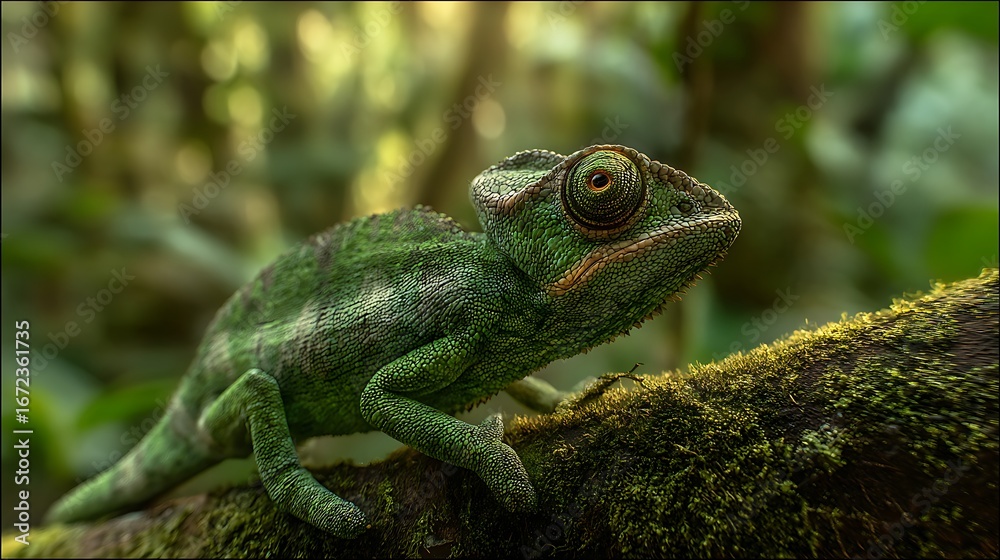 Fototapeta premium Chameleon Camouflage in Jungle Light