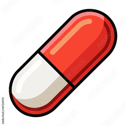 Red and white capsule pill isolated on white background