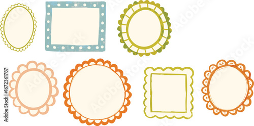 Decorative round and oval frame border set with scalloped and dotted designs for labels, scrapbooking, posters, invitations, and crafts