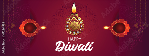  Diwali abstract greeting card flat design template with festive Diya