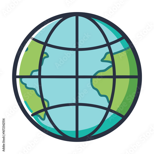 Stylized globe icon with continents and oceans
