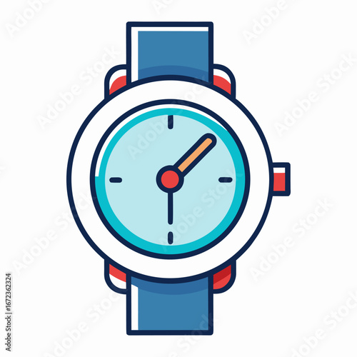 Modern wristwatch with blue strap and light blue face