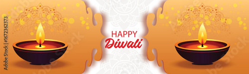  Diwali abstract greeting card flat design template with festive Diya