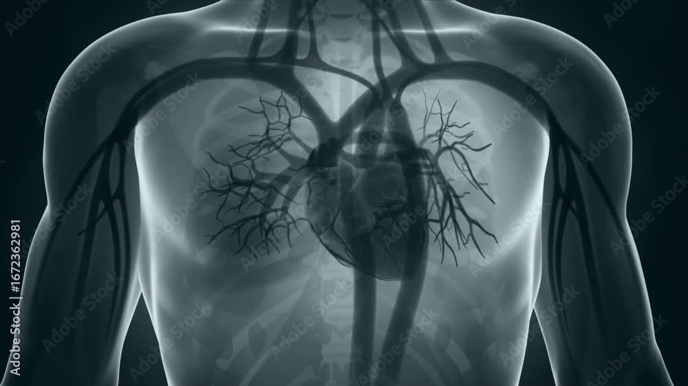 Beating human heart in x-ray video. Animation of the human beating ...