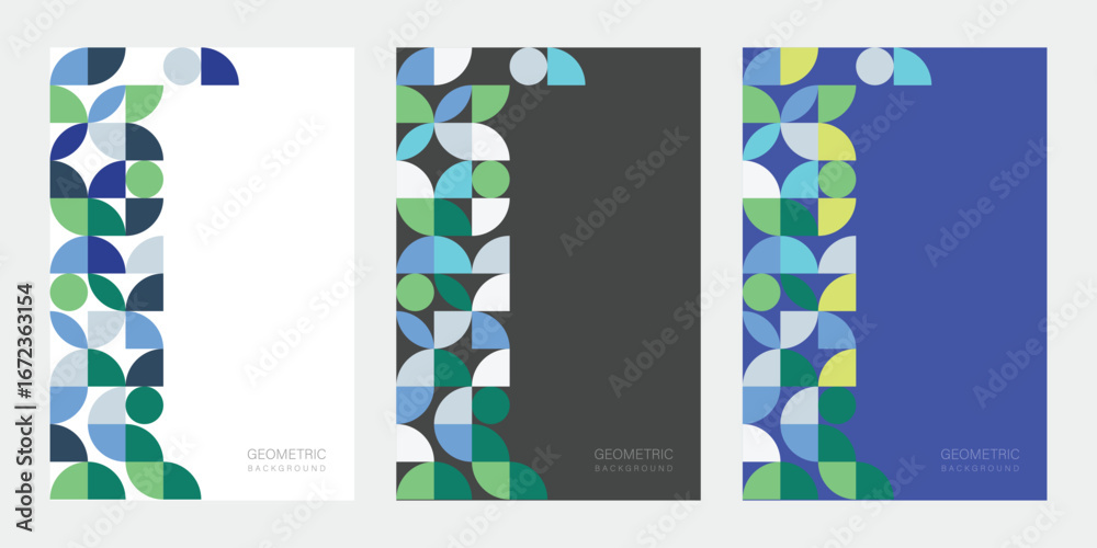 Fototapeta premium Abstract Flat Geometric Vector Backgrounds with Circles and Quarter Circles