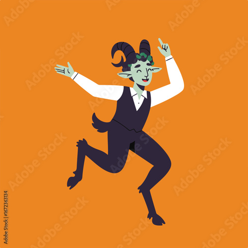 Goat-man dancing in orange background