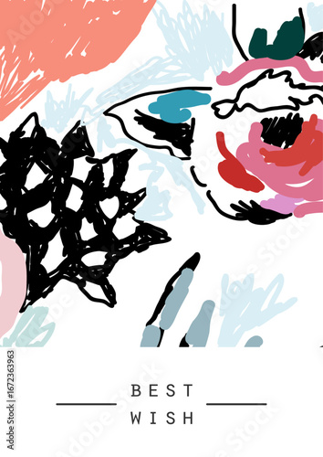 An artistic best wish card featuring abstract floral elements, conveying warm wishes through bold colors and creative design expression aimed at heartfelt connections.