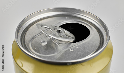 Close up view of a beverage can pulling tab detail