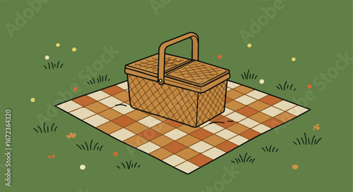 Placing Picnic Basket on Blanket in Grassy Field