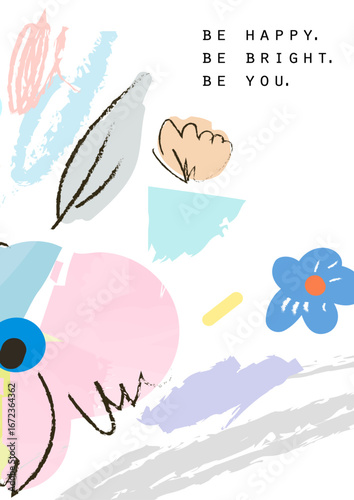 This lively design embodies themes of happiness and positivity, using vibrant colors and abstract elements to inspire joy and self-expression for various purposes.