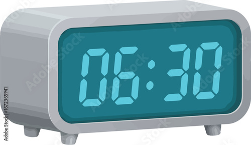 Modern digital alarm clock with bright teal display perfect for bedrooms and offices vector